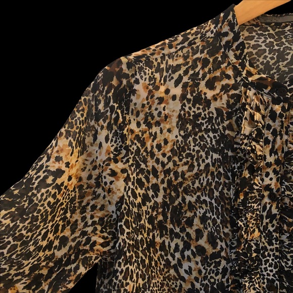Zara Leopard Ruffle Pleat Long sleeve blouse - Picture 2 of 7